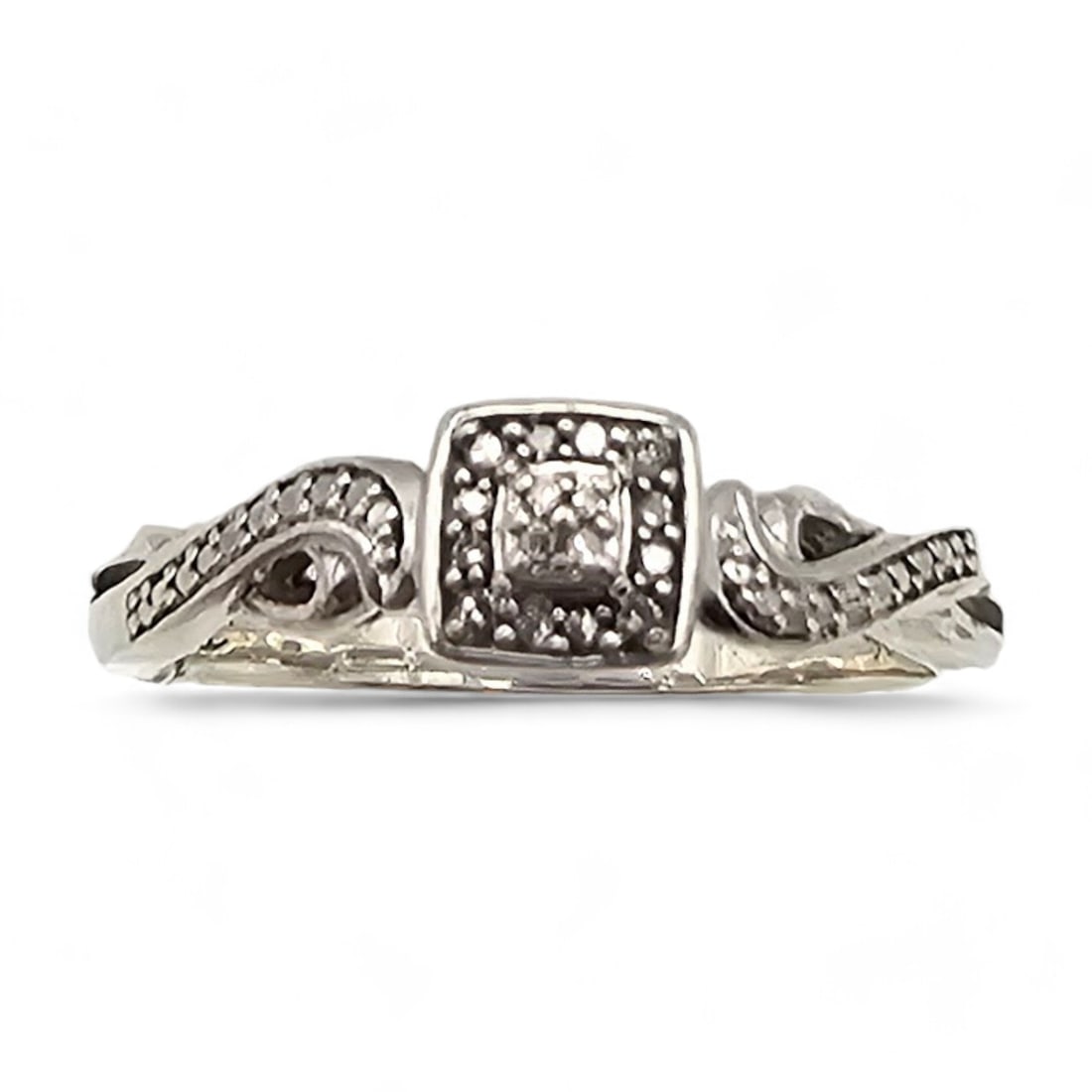 JD Diamond Sterling Silver Cocktail Ring Size 8.5 3 G (1 of 5)