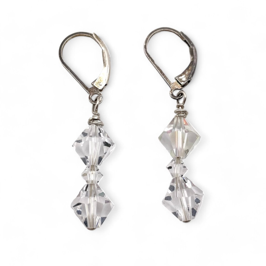 Sterling Clear Rhinestone Lever Back Earrings 3.5g: Sterling Clear Rhinestone Lever Back Earrings 3.5g