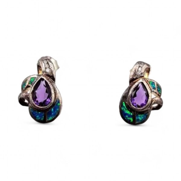 "5 Star" Amethyst Opal Sterling Silver Earrings 4.1 G (1 of 3)