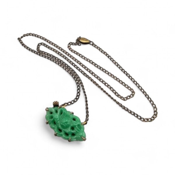 Vintage Carved Jade Sterling Silver Necklace 6.2 G (1 of 3)