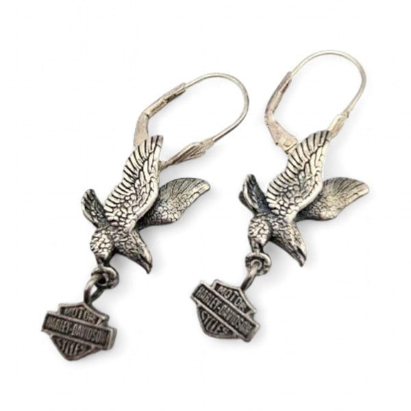 Harley Davidson Motorcycle Sterling Silver Eagle Drop Dangle Earrings 5.7 G: Harley Davidson Motorcycle Sterling Silver Eagle Drop Earrings 5.7 G