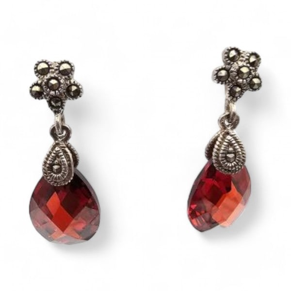 Marcasite Rhinestone Sterling Silver Drop Dangle Earrings 6.5 G (1 of 3)