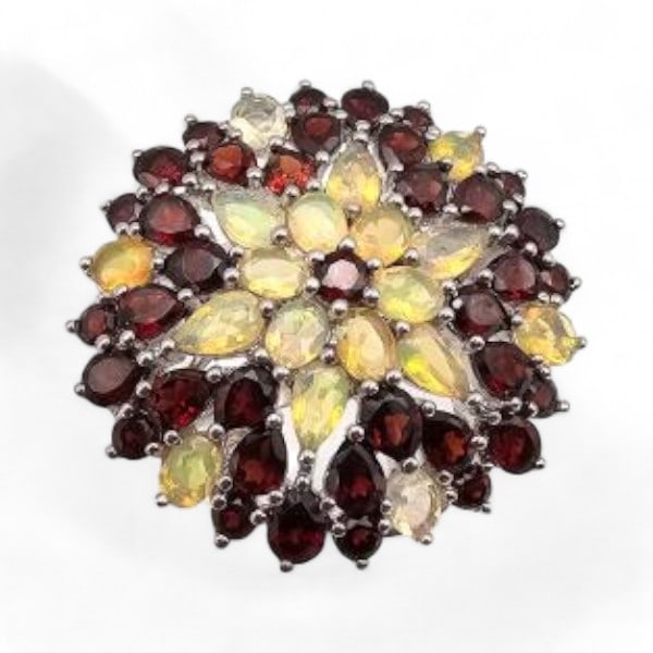 Signed India Garnet Angelite Sterling Silver Cocktail Ring Sz. 7.75 8.8 G (1 of 4)