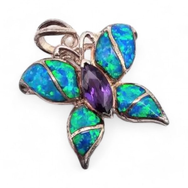 Amethyst Opal Sterling Silver Butterfly Pendant 6.8 G (1 of 3)