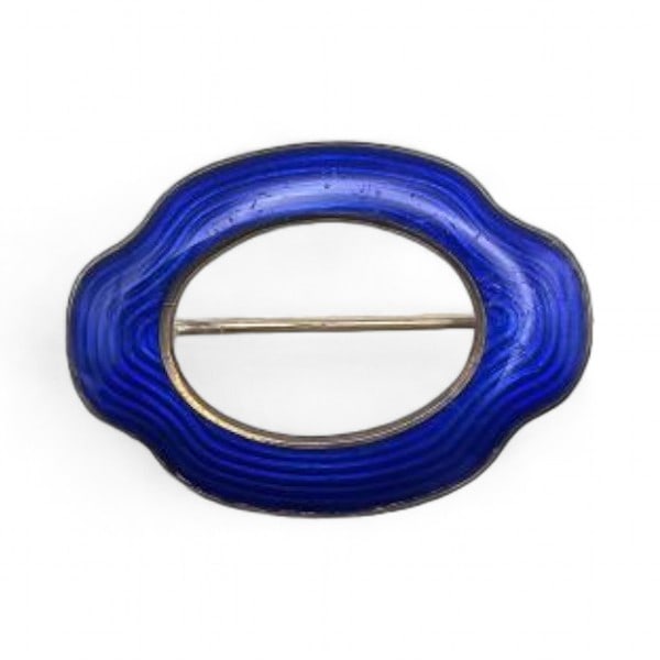 Norway Aksel Holmsen Guilloche Enamel Sterling Silver Royal Blue Brooch 4.6 G: Norway Aksel Holmsen Guilloche Enamel Sterling Silver Royal Blue Brooch 4.6 G