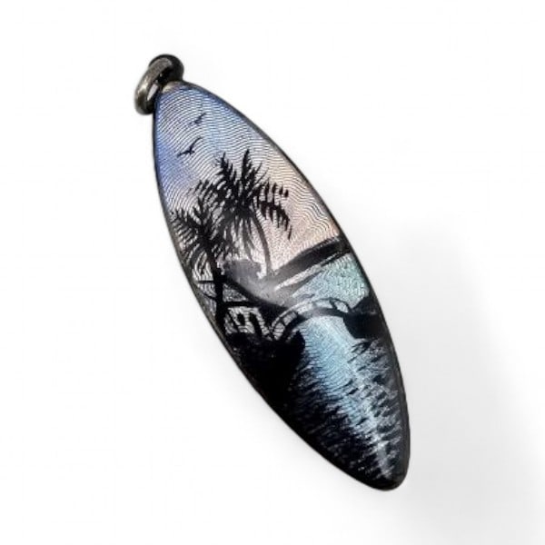 H. S. & J.E. Crisson Guilloche Enamel Sterling Silver Bermuda Scene Pendant 4 G: H. S. & J. E. Crisson Guilloche Enamel Sterling Silver Bermuda Scene Pendant 4 G