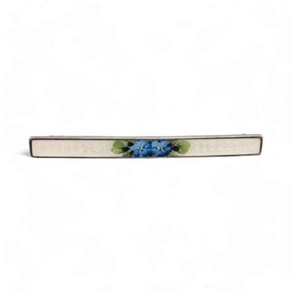Norway H Guilloche Enamel Sterling Silver Morning Glory Bar Pin 3.7 G: Norway H Guilloche Enamel Sterling Silver Morning Glory Bar Pin 3.7 G