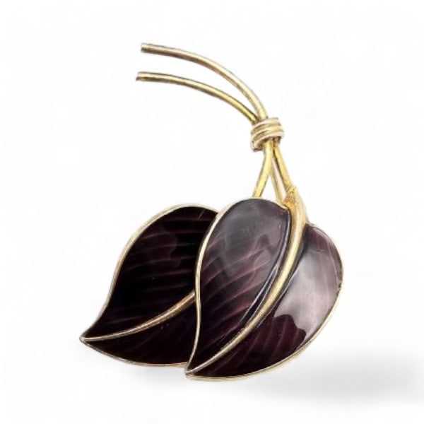 Norway Hans Myhre Guilloche Enamel Sterling Silver Plum Purple Leaf Brooch 11.3 G: Norway Hans Myhre Guilloche Enamel Sterling Silver Plum Purple Leaf Brooch 11.3 G