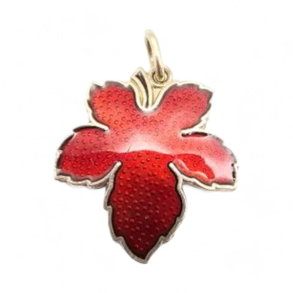 Denmark MEKA Guilloche Enamel Sterling Silver Red Maple Leaf Pendant 2.8 G (1 of 3)