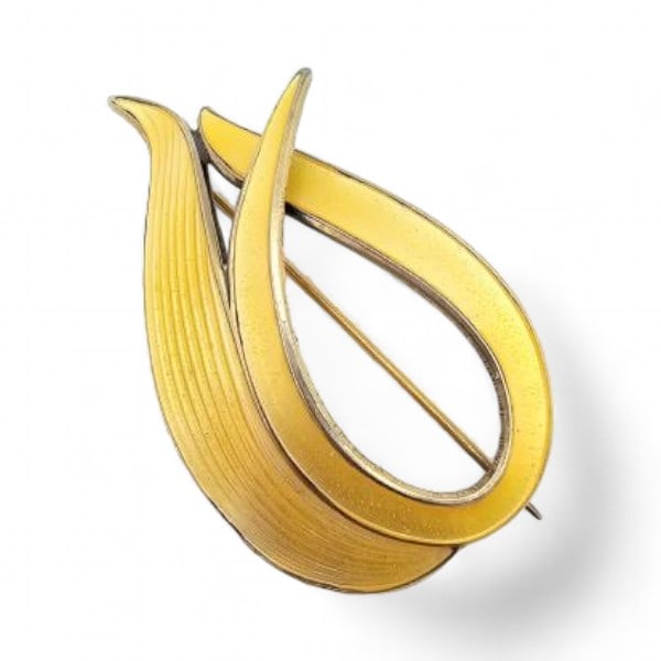 ALch Vintage Guilloche Enamel Sterling Silver Yellow Brooch 9.1 G: ALch Vintage Guilloche Enamel Sterling Silver Yellow Brooch 9.1 G