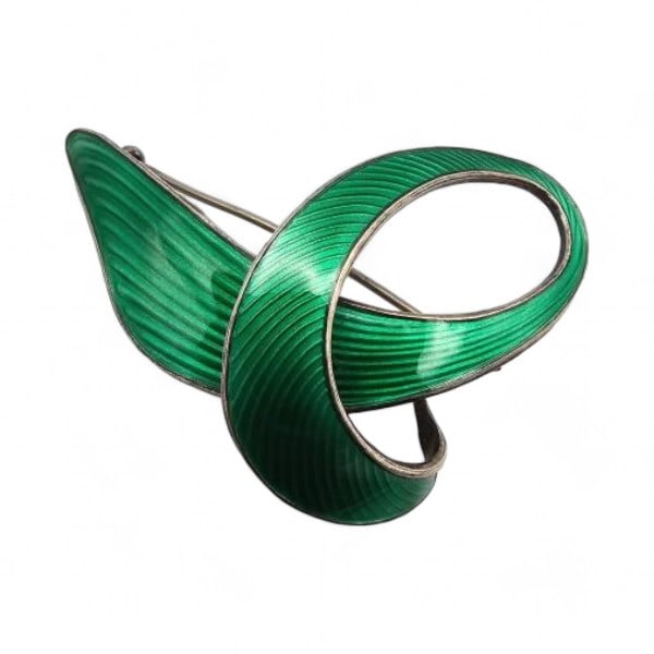 Norway SV Guilloche Enamel Sterling Silver Green Brooch 11.7 G (1 of 3)