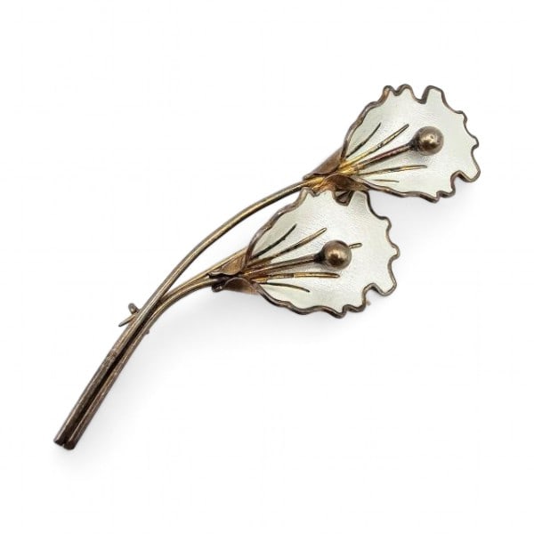 Norway Aksel Holmsen Guilloche Enamel Sterling Silver Flowers Brooch 13.5 G: Norway Aksel Holmsen Guilloche Enamel Sterling Silver Flowers Brooch 13.5 G