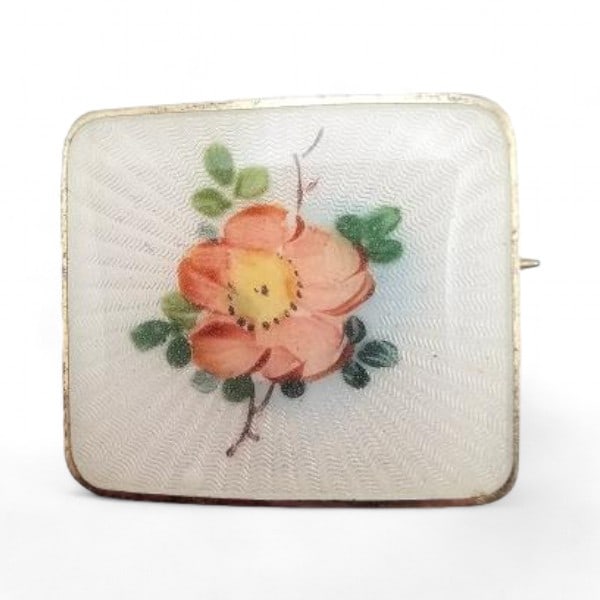 Norway H Ivar T Holth Guilloche Enamel Sterling Silver Floral Brooch 6.9 G: Norway H Ivar T Holth Guilloche Enamel Sterling Silver Floral Brooch 6.9 G