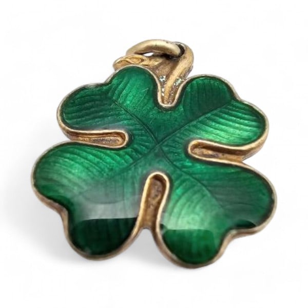 Norway DA David Andersen Guilloche Enamel Sterling Silver Green 4 Leaf Clover Pendant 2.3 G (1 of 3)