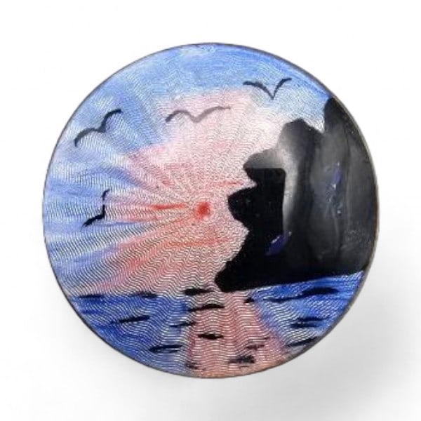 Norway Finn Jensen Guilloche Enamel Sterling Silver Ocean Scene Brooch 7 G (1 of 3)