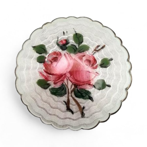 Norway H Ivar T Holth Guilloche Enamel Sterling Silver Rose Scalloped Brooch 18 G: Norway H Ivar T Holth Guilloche Enamel Sterling Silver Rose Scalloped Brooch 18 G