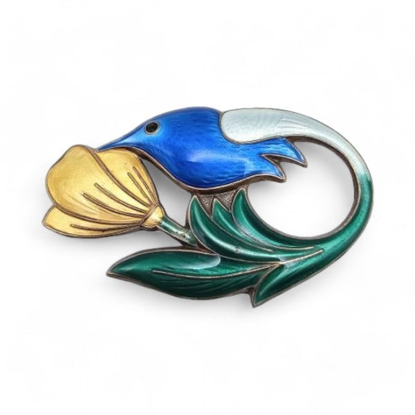 Norway DA David Andersen Guilloche Enamel Sterling Silver Bird Brooch 9.8 G (1 of 3)