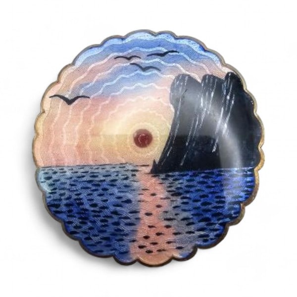 Norway H Ivar T Holth Guilloche Enamel Sterling Silver Ocean Scene Scalloped Brooch 18.5 G: Norway H Ivar T Holth Guilloche Enamel Sterling Silver Ocean Scene Scalloped Brooch 18.4 G