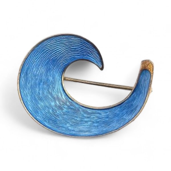 Norway H Ivar T Holth Guilloche Enamel Sterling Silver Blue Swirl Brooch 4 G: Norway H Ivar T Holth Guilloche Enamel Sterling Silver Blue Swirl Brooch 4 G