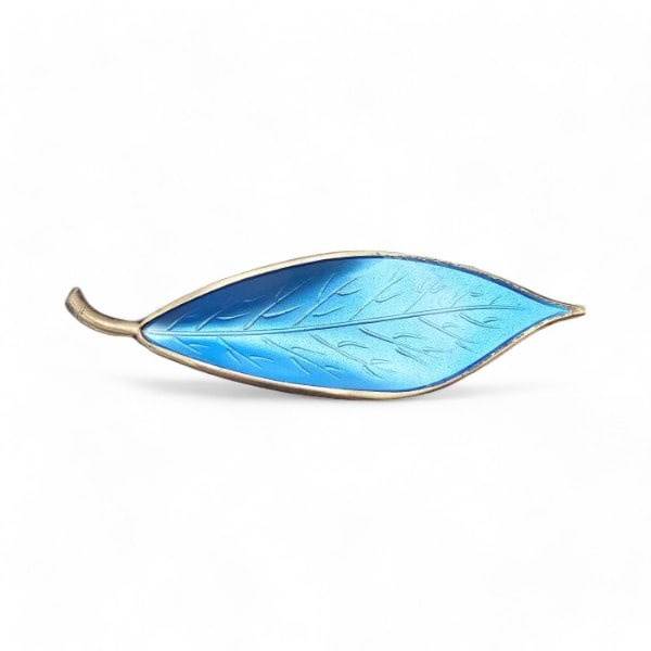 Norway DA David Andersen Guilloche Enamel Sterling Silver Blue Leaf Brooch 7.7 G (1 of 3)