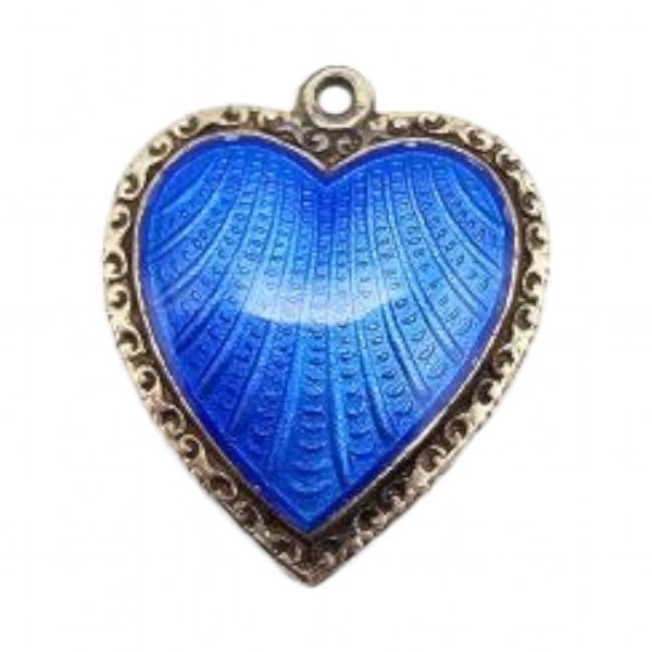 Norway DA David Andersen Guilloche Enamel Sterling Silver Heart Pendant 2.1 G (1 of 3)