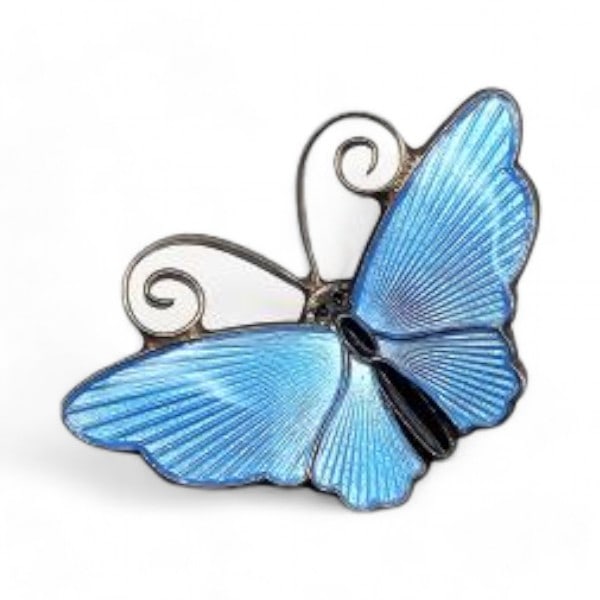 Norway DA David Andersen Guilloche Enamel Sterling Silver Blue Butterfly Brooch 4.2 G (1 of 3)