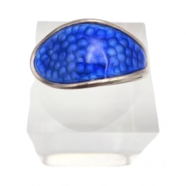 Norway Aksel Holmsen Guilloche Enamel Sterling Silver Blue Dot Adjustable Ring 4.5 G (1 of 4)
