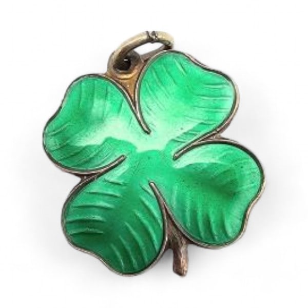 Norway OPRO Produkter Guilloche Enamel Sterling Silver Green 4 Leaf Clover Pendant 2.7 G (1 of 3)