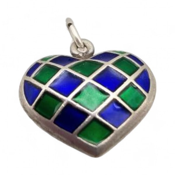 Norway DA David Andersen Guilloche Enamel Sterling Silver Blue Green Heart Pendant 3.9 G (1 of 3)