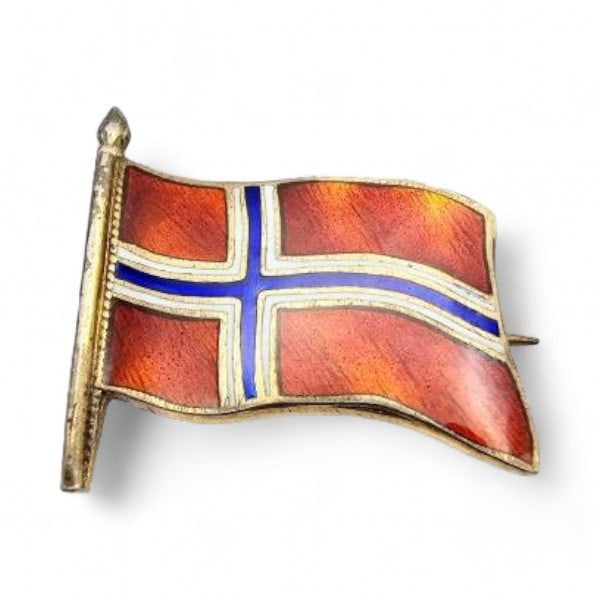 Norway J Tostrup Guilloche Enamel Sterling Silver Flag Brooch 3.9 G: Norway J Tostrup Guilloche Enamel Sterling Silver Flag Brooch 3.9 G