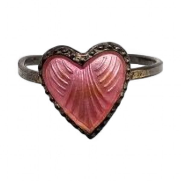 Norway H Ivar T Holth Guilloche Enamel Sterling Silver Pink Heart Ring Sz. 4.5 1 G (1 of 3)