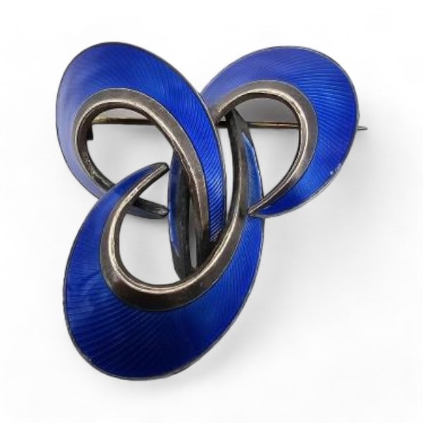 Norway Hans Myhre Guilloche Enamel Sterling Silver Blue Brooch 11.8 G: Norway Hans Myhre Guilloche Enamel Sterling Silver Blue Brooch 11.8 G