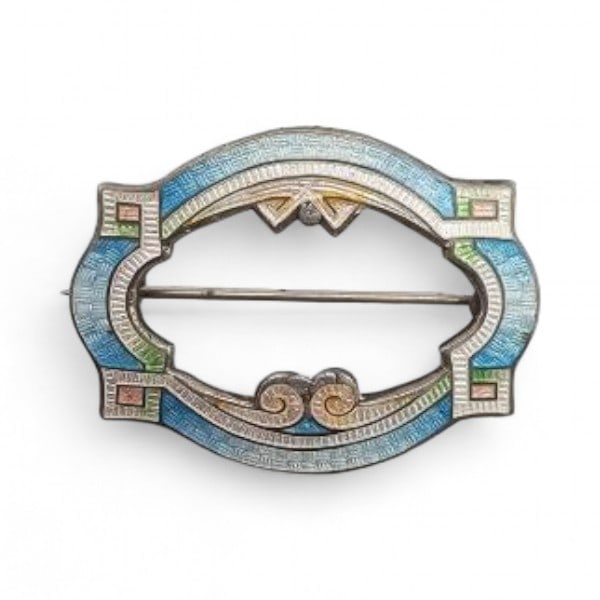 RN Guilloche Enamel Sterling Silver Pastel Circle Brooch 3.6 G (1 of 3)