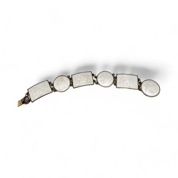 Denmark MEKA Guilloche Enamel Sterling Silver White Thorvaldsen Gauymedee Jupiter's Eagle Bracelet (1 of 5)