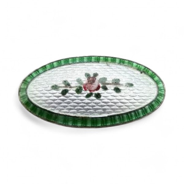 JA & S Guilloche Enamel Sterling Silver Floral Brooch 3.1 G: JA & S Guilloche Enamel Sterling Silver Floral Brooch 3.1 G