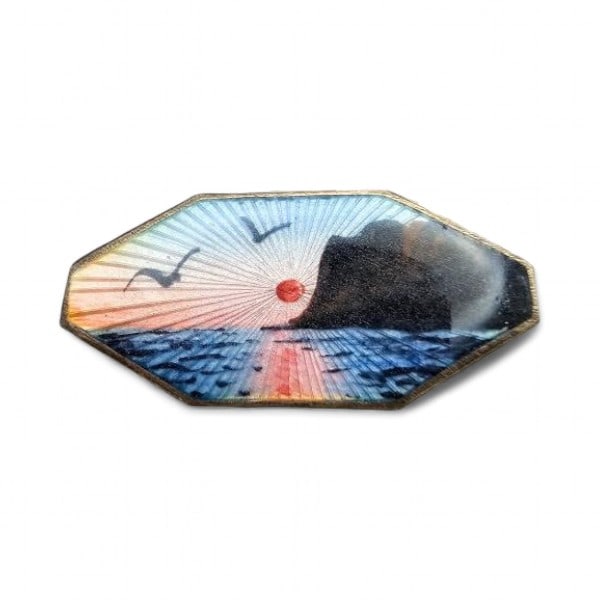 BJP Guilloche Enamel Sterling Silver Ocean Scene Brooch 4 G: BJP Guilloche Enamel Sterling Silver Ocean Scene Brooch 4 G