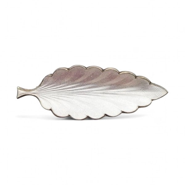 Norway SV Guilloche Enamel Sterling Silver White Leaf Brooch 8.5 G: Norway SV Guilloche Enamel Sterling Silver White Leaf Brooch 8.5 G