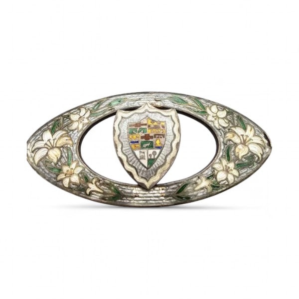 Vintage Signed Cloisonne Enamel Sterling Silver Lily Shield Oval Brooch 14.8 G (1 of 3)