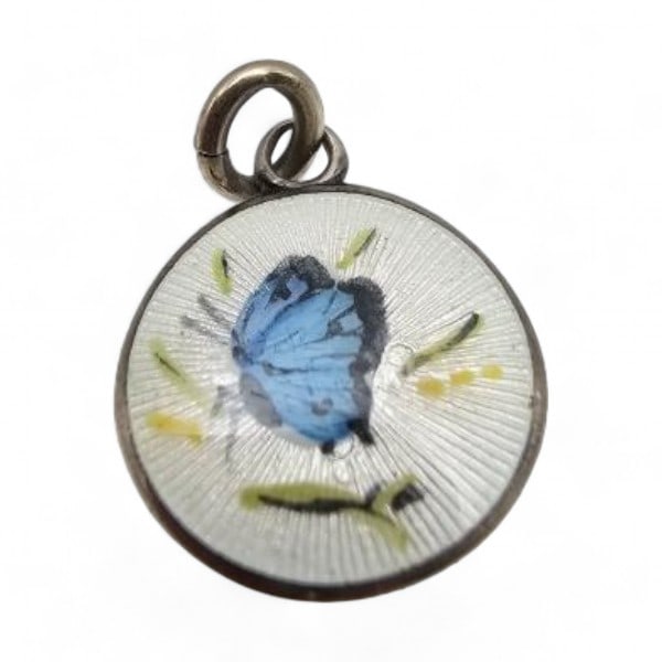 H Guilloche Enamel Sterling Silver Butterfly Pendant 2.9 G: H Guilloche Enamel Sterling Silver Butterfly Pendant 2.9 G