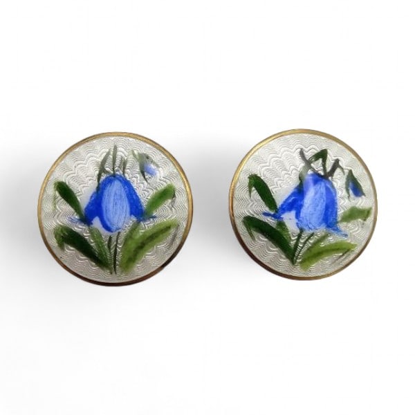 Norway OPRO Produkter Guilloche Enamel Sterling Silver Bluebell Earrings 5.2 G: Norway OPRO Produkter Guilloche Enamel Sterling Silver Bluebell Earrings 5.2 G