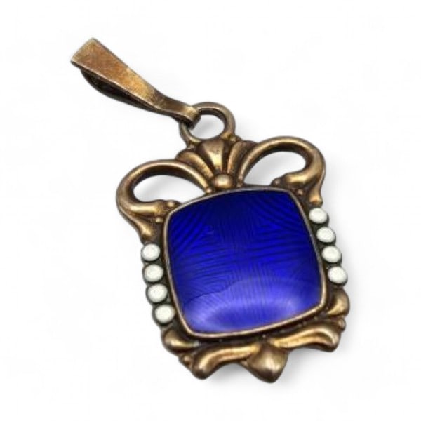 JA Guilloche Enamel Sterling Silver Blue Pendant 2.6 G (1 of 3)