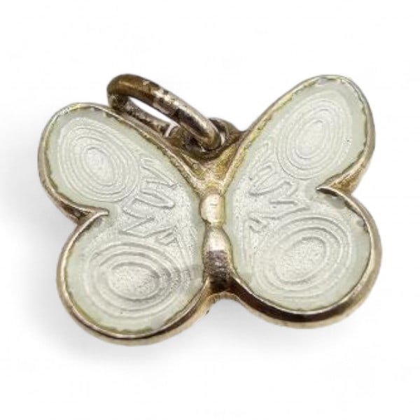 Norway Arne Nordlie Guilloche Enamel Sterling Silver Butterfly Charm 0.8 G: Norway Arne Nordlie Guilloche Enamel Sterling Silver Butterfly Charm 0.8 G