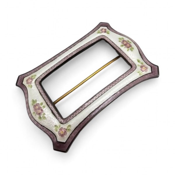 Norway Brodrene Mylius Guilloche  Enamel Sterling Silver Lilac Floral Rectangle Brooch 32.4 G (1 of 3)