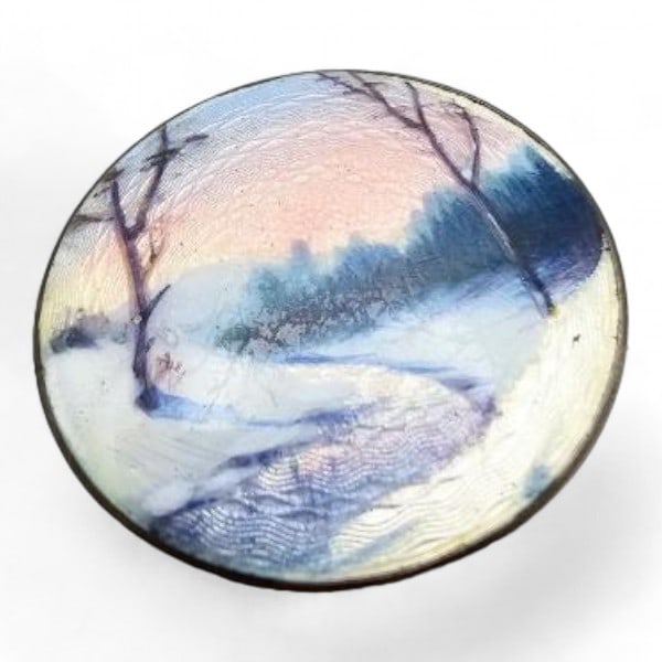 G? Guilloche Enamel Sterling Silver Winter Scene Brooch 8.8 G: G? Guilloche Enamel Winter Scene Brooch 8.8 G