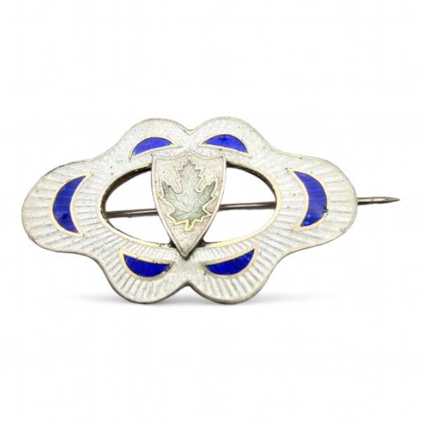 Signed Vintage Guilloche Enamel Sterling Silver Maple Brooch 5.4 G (1 of 3)
