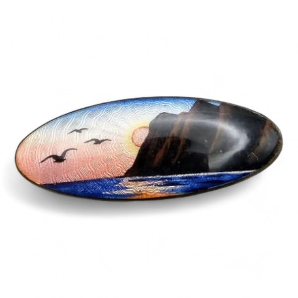 Norway NE Nils Erik Elvik Guilloche Enamel Sterling Silver Ocean Scene Brooch 5.9 G: Norway NE Nils Erik Elvik Guilloche Enamel Sterling Silver Ocean Scene Brooch 5.9 G