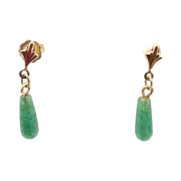 Jade 14K Gold Drop Dangle Earrings 0.8 G (1 of 2)