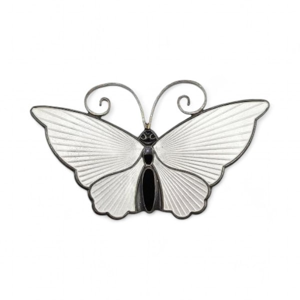 Norway David Andersen Guilloche Enamel white Butterfly Brooch 10.5 G (1 of 3)