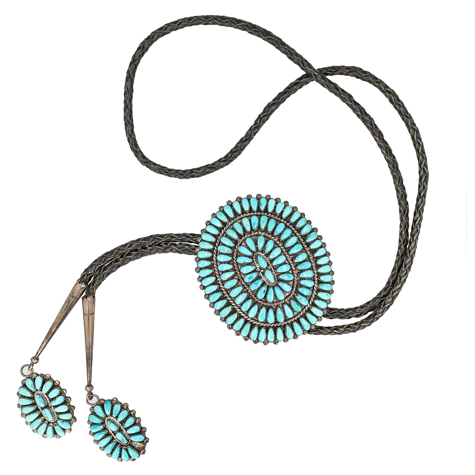 Lolita Wyaco Zuni Petit Point Huge Turquoise Sterling Bolo Tie (1 of 6)