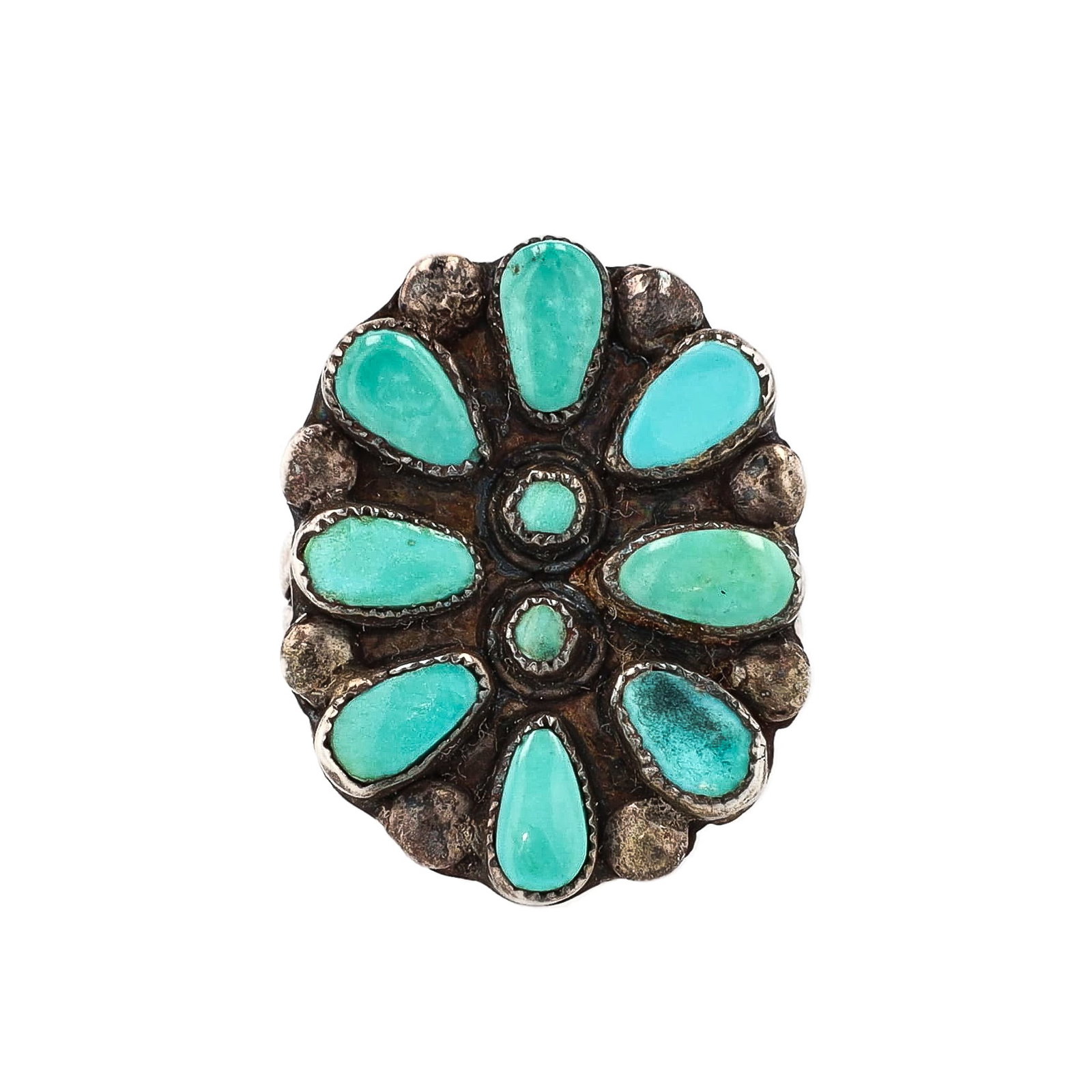 Vintage Navajo Petit Point Turquoise Sterling Ring Sz. 7.25 (1 of 5)